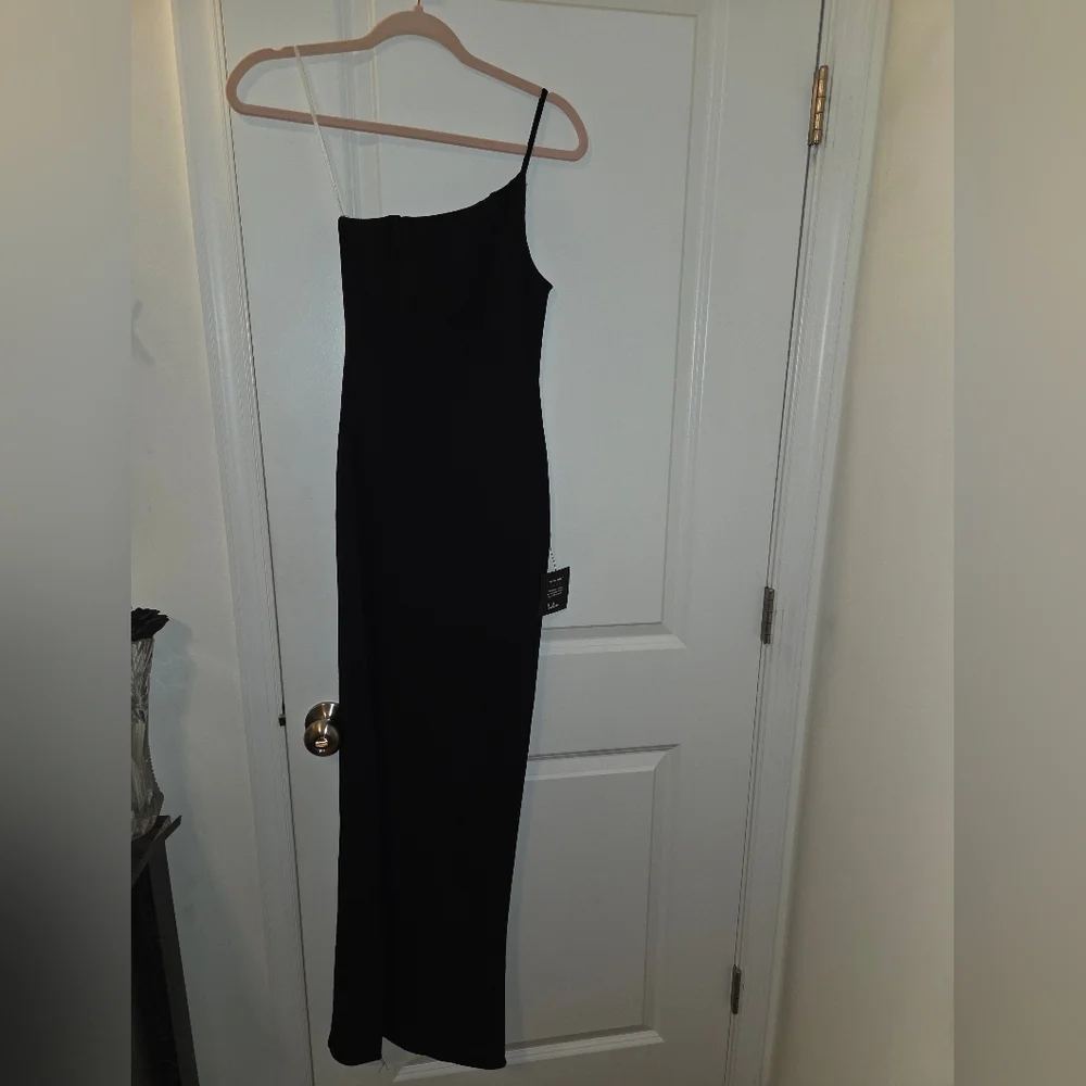 Lulu's One Shoulder Black Dress - Picture 3 of 7